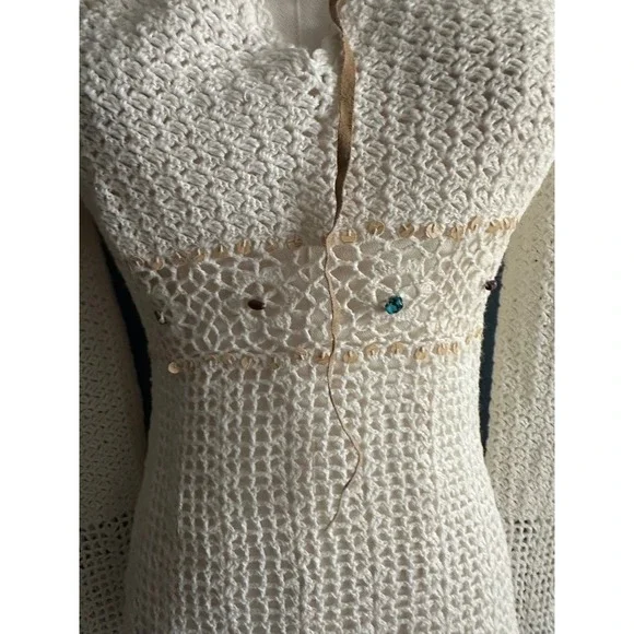Vintage Rampage Beaded Crochet Boho Top Ramie Cotton Y2K White Small - Picture 4 of 8